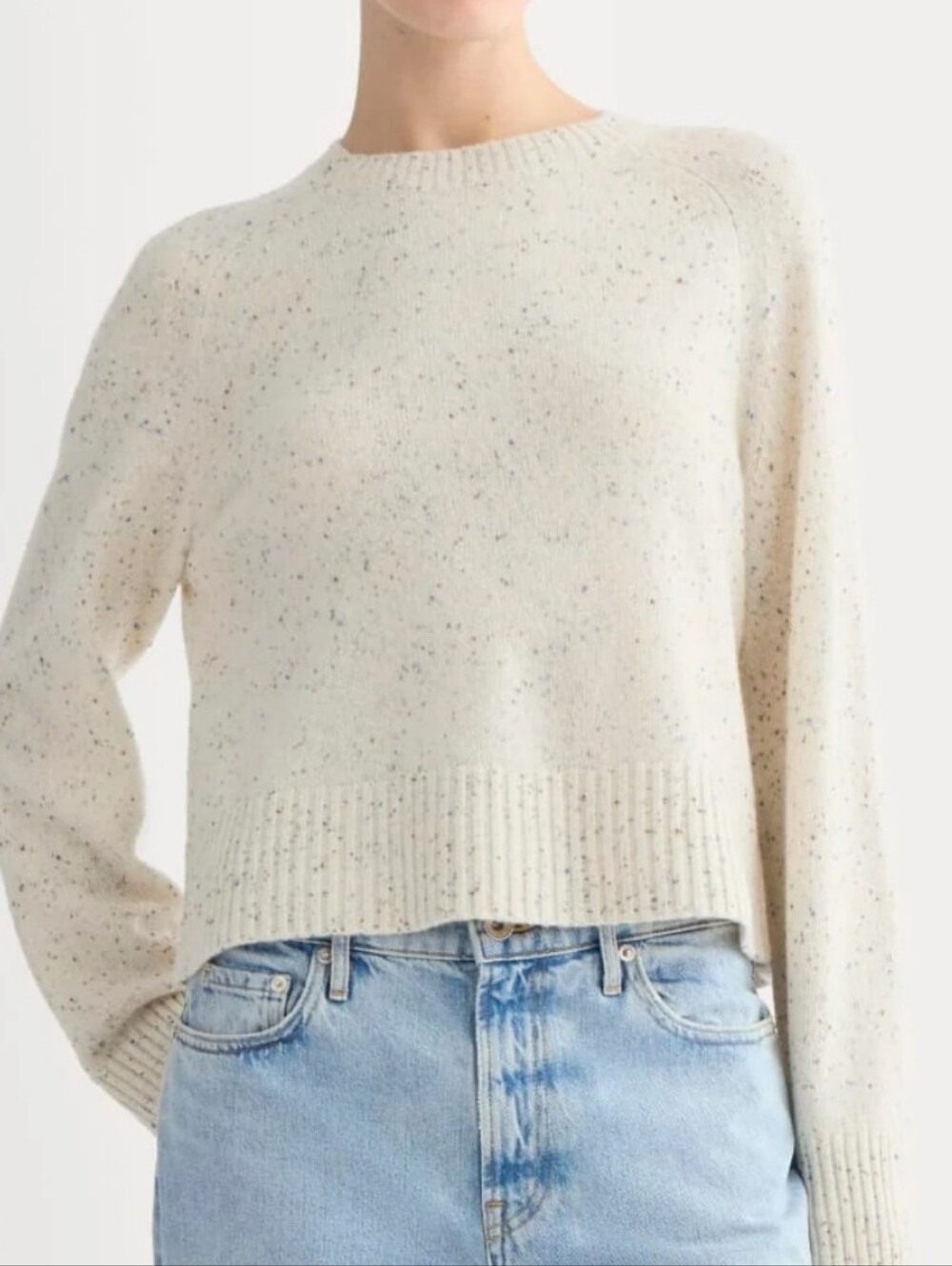 Everlane 100% Cashmere Donegal Confetti Cream Speckled Crewneck Sweater Size L